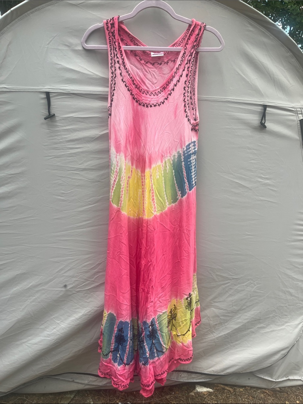 India Boutique Pink Tie-Dye Maxi Dress with Yellow, Green & Blue Accents